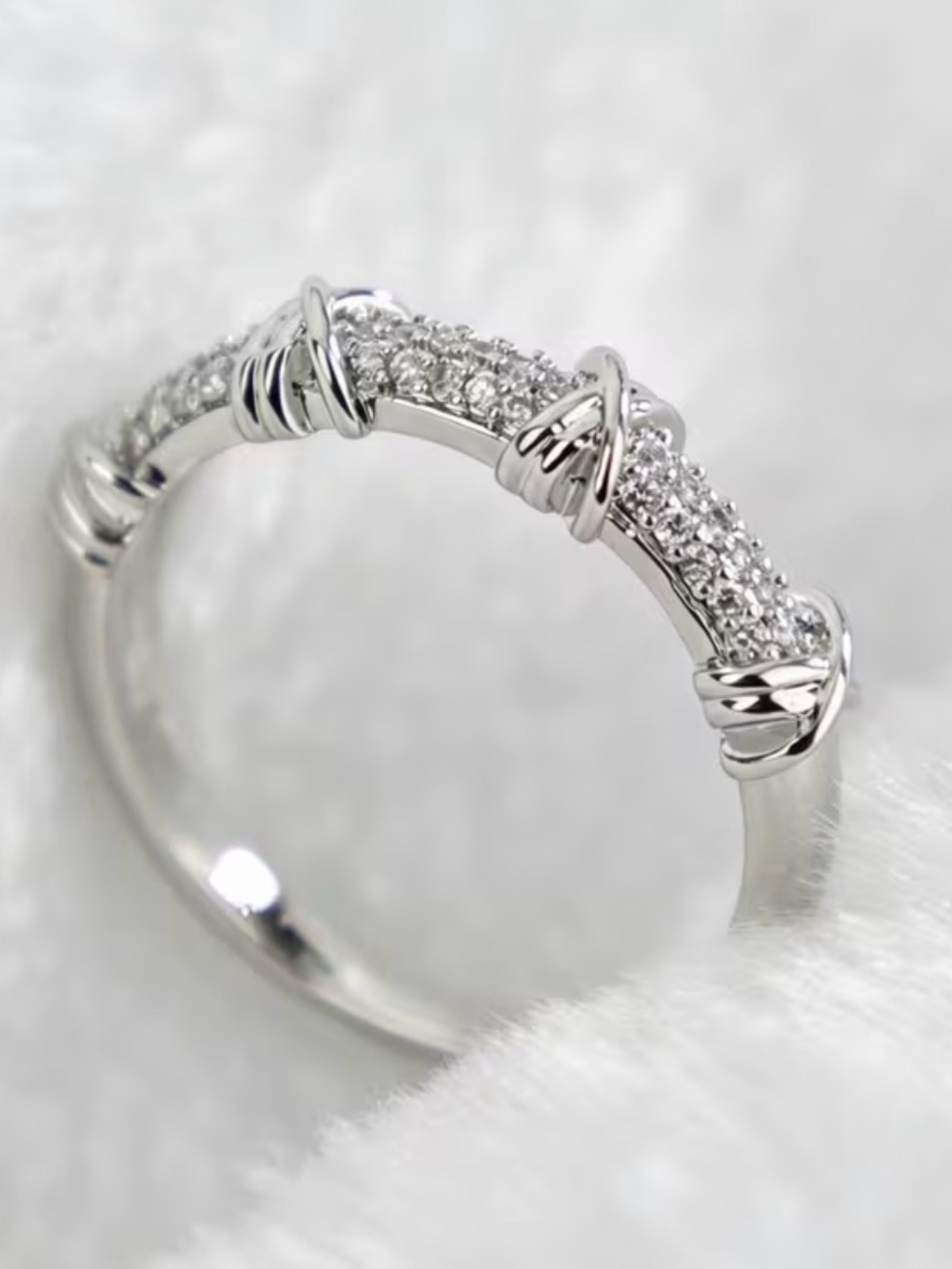 Yurman Style Helena Crossover Silver Accent Pave Diamond Ring